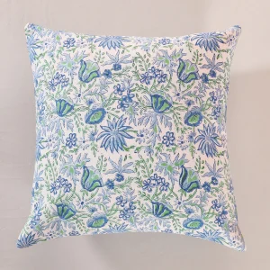 Hand Block Print Canvas Cushion Cover Blue Floral - Image 3
