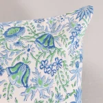 Hand Block Print Canvas Cushion Cover Blue Floral - Image 5