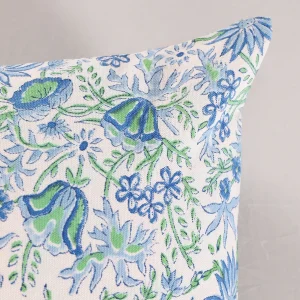 Hand Block Print Canvas Cushion Cover Blue Floral - Image 5