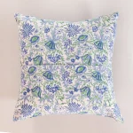 Hand Block Print Canvas Cushion Cover Blue Floral - Image 4
