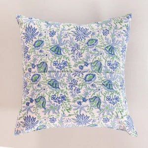 Hand Block Print Canvas Cushion Cover Blue Floral - Image 4
