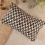 Handmade Cotton Rug Cushion Cover White & Black Zig Zag Pattern - Image 2