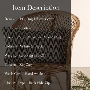 Handmade Cotton Rug Cushion Cover White & Black Zig Zag Pattern - Image 7