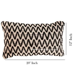 Handmade Cotton Rug Cushion Cover White & Black Zig Zag Pattern - Image 6