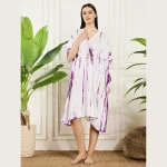 Luxury Purple Tie Dye Print Beach Short Caftan Dress - Image 2