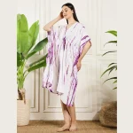 Luxury Purple Tie Dye Print Beach Short Caftan Dress - Image 3