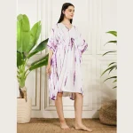 Luxury Purple Tie Dye Print Beach Short Caftan Dress - Image 4