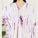 Luxury Purple Tie Dye Print Beach Short Caftan Dress - Image 6