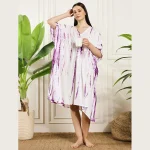 Luxury Purple Tie Dye Print Beach Short Caftan Dress - Image 5