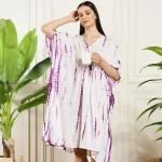 Luxury Purple Tie Dye Print Beach Short Caftan Dress