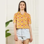 Premium Cotton Basic Short Sleeve Shirt Yellow Floral Print - Image 2