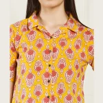 Premium Cotton Basic Short Sleeve Shirt Yellow Floral Print - Image 7