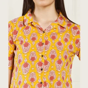 Premium Cotton Basic Short Sleeve Shirt Yellow Floral Print - Image 7