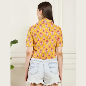 Premium Cotton Basic Short Sleeve Shirt Yellow Floral Print - Image 8