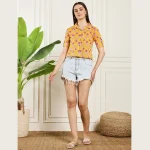Premium Cotton Basic Short Sleeve Shirt Yellow Floral Print - Image 5