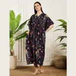 Summer Loose Night Wear Dress Beautiful Blue Floral Print Long Kaftan - Image 2