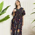 Summer Loose Night Wear Dress Beautiful Blue Floral Print Long Kaftan