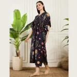 Summer Loose Night Wear Dress Beautiful Blue Floral Print Long Kaftan - Image 3