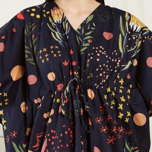 Summer Loose Night Wear Dress Beautiful Blue Floral Print Long Kaftan - Image 8