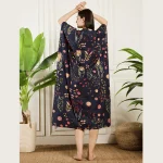 Summer Loose Night Wear Dress Beautiful Blue Floral Print Long Kaftan - Image 7