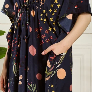 Summer Loose Night Wear Dress Beautiful Blue Floral Print Long Kaftan - Image 9