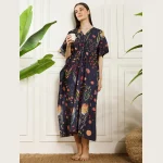 Summer Loose Night Wear Dress Beautiful Blue Floral Print Long Kaftan - Image 5