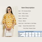 Summer Oversized Cotton Shirt Women Yellow Diamond Print Shirts - Image 10