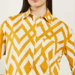 Summer Oversized Cotton Shirt Women Yellow Diamond Print Shirts - Image 8