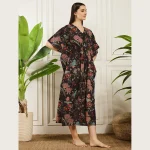Traditional Block Birds Print Maxi Dress Women's Black Kaftan - Image 4