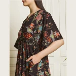 Traditional Block Birds Print Maxi Dress Women's Black Kaftan - Image 6