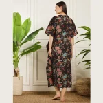 Traditional Block Birds Print Maxi Dress Women's Black Kaftan - Image 8