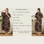 Traditional Block Birds Print Maxi Dress Women's Black Kaftan - Image 9