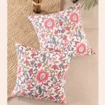 Traditional Hand Block Floral Print Canvas Cushion Cover - Image 2