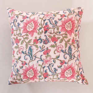 Traditional Hand Block Floral Print Canvas Cushion Cover - Image 3