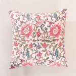 Traditional Hand Block Floral Print Canvas Cushion Cover - Image 4