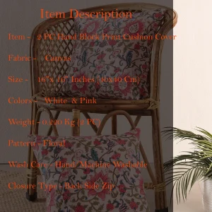 Traditional Hand Block Floral Print Canvas Cushion Cover - Image 7