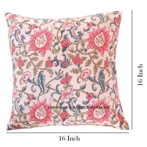 Traditional Hand Block Floral Print Canvas Cushion Cover - Image 6