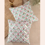 Traditional Hand Block Floral Printed Cushion Cover 16" - Image 2