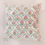 Traditional Hand Block Floral Printed Cushion Cover 16" - Image 3