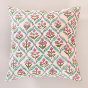 Traditional Hand Block Floral Printed Cushion Cover 16" - Image 3