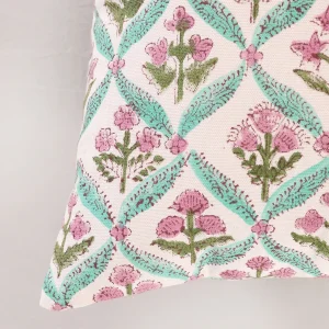 Traditional Hand Block Floral Printed Cushion Cover 16" - Image 5