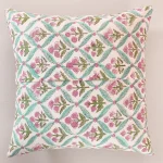 Traditional Hand Block Floral Printed Cushion Cover 16" - Image 4
