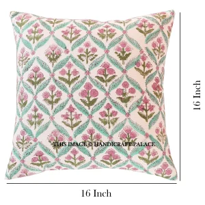Traditional Hand Block Floral Printed Cushion Cover 16" - Image 6