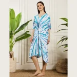 Turquoise Tie Dye Print Caftan Beach Wear Rayon Loose Fit Dress - Image 3
