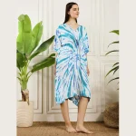 Turquoise Tie Dye Print Caftan Beach Wear Rayon Loose Fit Dress - Image 4