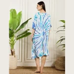 Turquoise Tie Dye Print Caftan Beach Wear Rayon Loose Fit Dress - Image 8