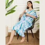 Turquoise Tie Dye Print Caftan Beach Wear Rayon Loose Fit Dress - Image 5