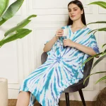 Turquoise Tie Dye Print Caftan Beach Wear Rayon Loose Fit Dress
