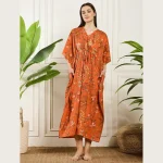 Women Beach Wear Caftan Orange Floral Print - Image 2