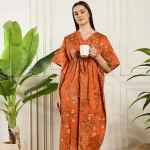 Women Beach Wear Caftan Orange Floral Print